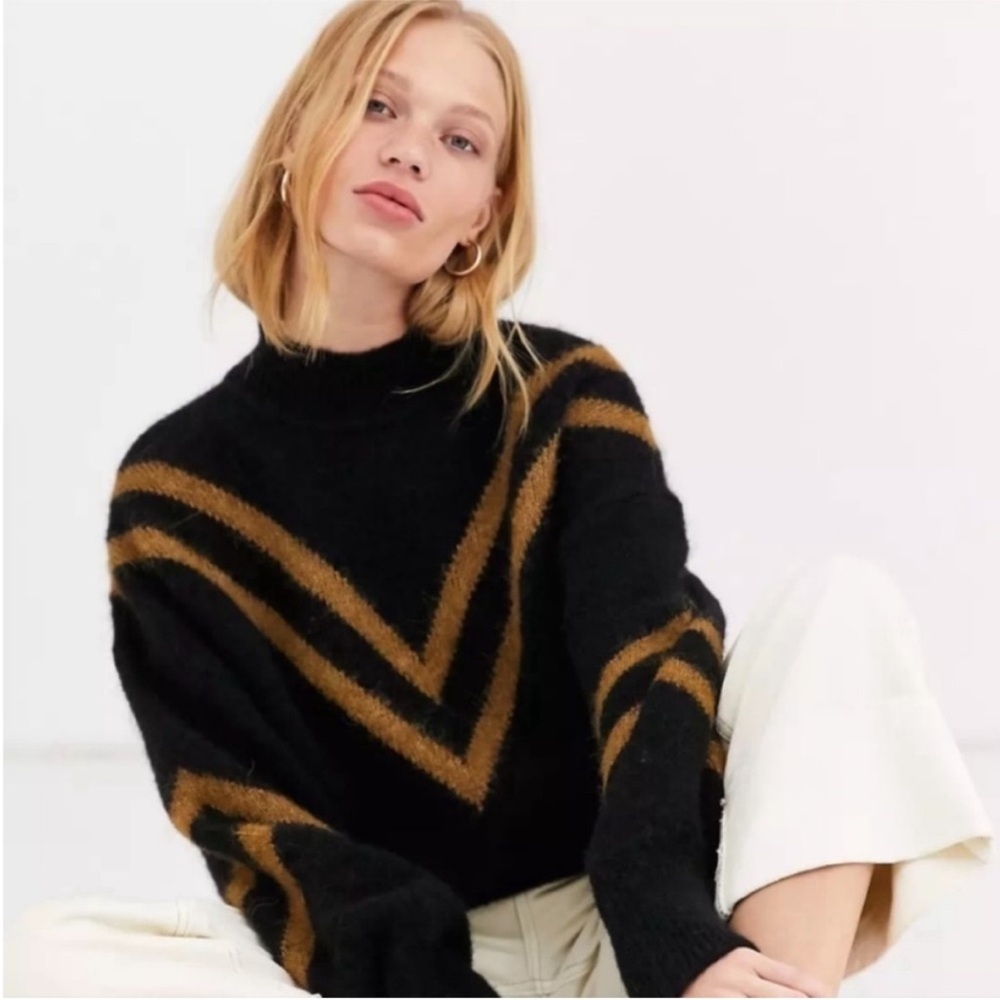 & Other Stories Alpaca Blend Sweater, Black w Orange Chevron Stripe, XS
